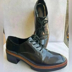 Women’s Zara Black‎ Patent Leather Lace Up Oxfords, Size 41